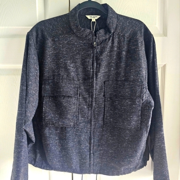 NWT Max Studio Space Dye Light Drawstring Crop Utility Jacket Black Large - Picture 1 of 15